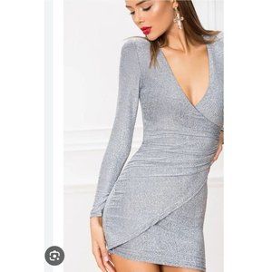 superdown Laurie Wrap Dress Silver Metallic Mini